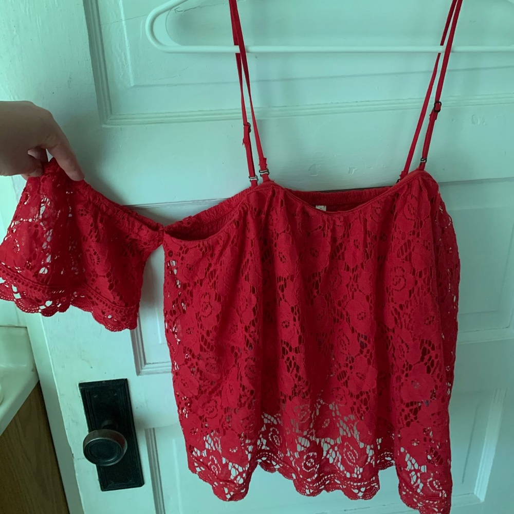 Red Lace Off-The-Shoulder Top